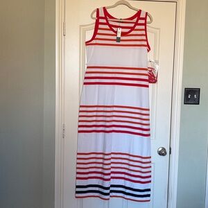 Talbots Red orange black White Striped knit jersey dress beach sz XL NWT new